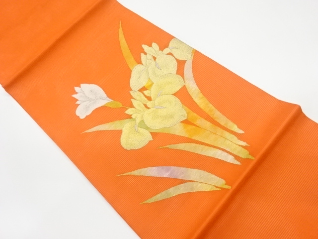 JAPANESE KIMONO / VINTAGE HIRAKI NAGOYA OBI FOR SUMMER / WOVEN FLOWERS
